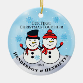 Adorno De Cerámica Snowmen en primera Navidad juntos