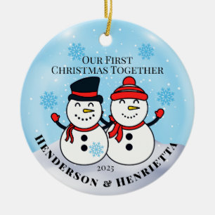 Adorno De Cerámica Snowmen en primera Navidad juntos