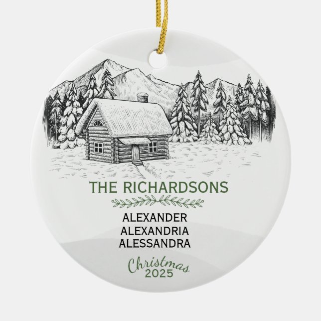 Adorno De Cerámica Snowowly Mountain Winter Log Cabin X 3 (Frente)