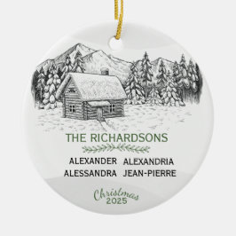 Adorno De Cerámica Snowowly Mountain Winter Log Cabin X 4