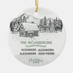 Adorno De Cerámica Snowowly Mountain Winter Log Cabin X 4