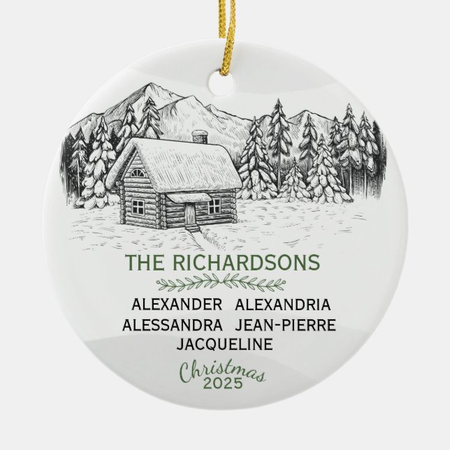 Adorno De Cerámica Snowowly Mountain Winter Log Cabin X 5 (Frente)