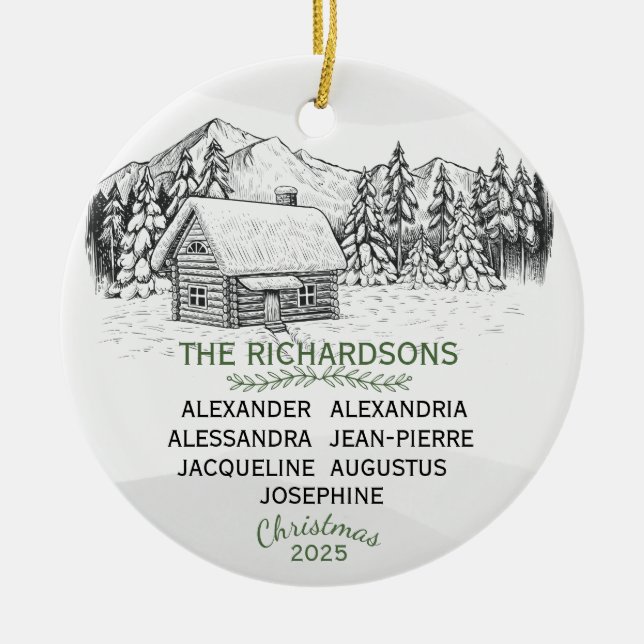 Adorno De Cerámica Snowowly Mountain Winter Log Cabin X 7 (Frente)