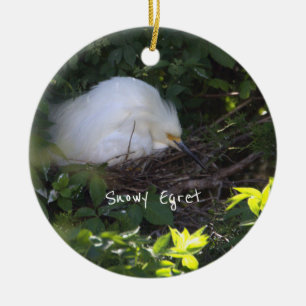 Adorno De Cerámica Snowy Egret Ornament