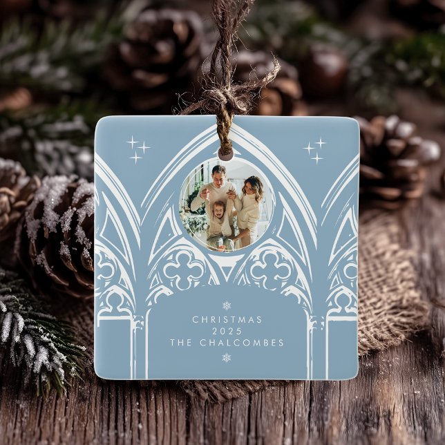 Adorno De Cerámica Snowy Gothic Winter Fairytale Navidades Blue Photo (Subido por el creador)