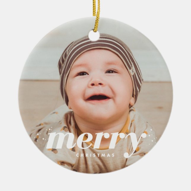 Adorno De Cerámica Snowy Modern Personalizado Fotos navideñas de Feli (Frente)