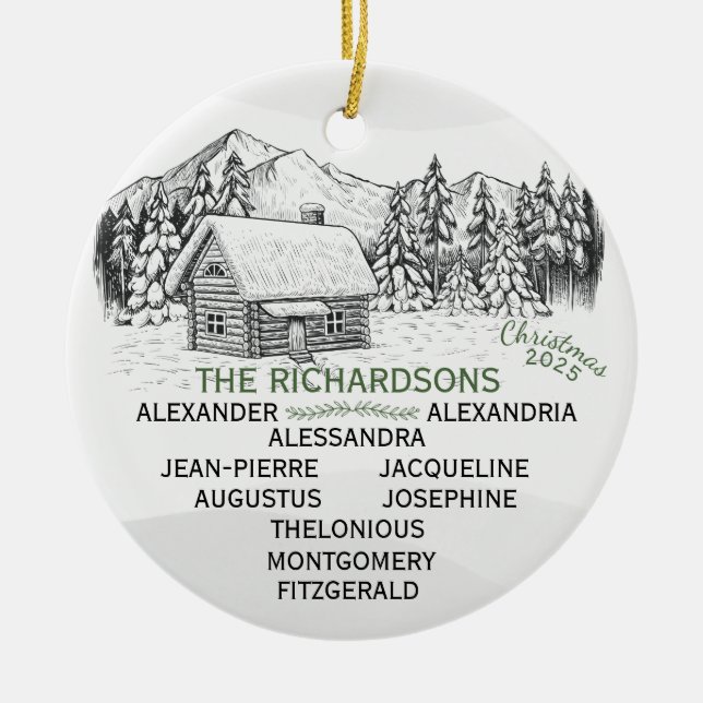 Adorno De Cerámica Snowy Mountain Winter Log Cabin X10 (Frente)