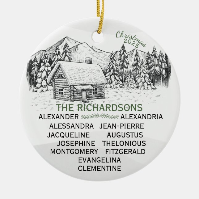 Adorno De Cerámica Snowy Mountain Winter Log Cabin X12 (Frente)