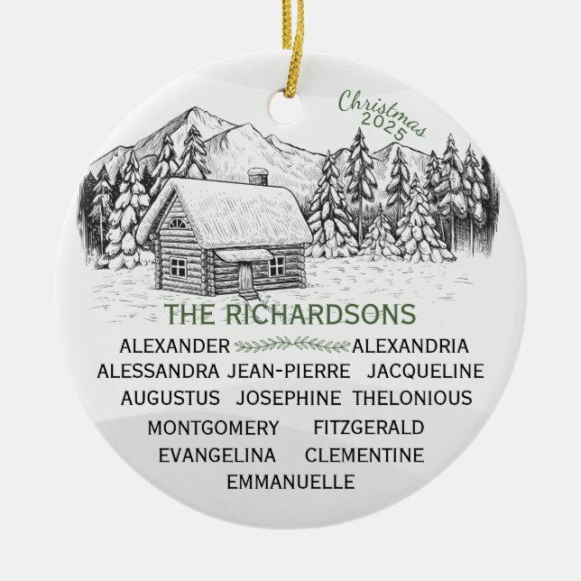 Adorno De Cerámica Snowy Mountain Winter Log Cabin X13 (Frente)