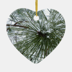 Adorno De Cerámica Snowy Pine Needles Winter Nature Photography