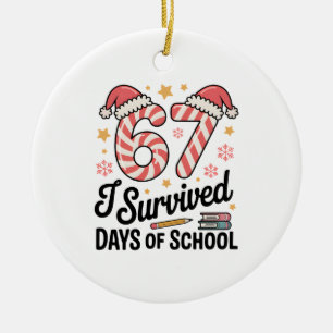 Adorno De Cerámica Sobreviví 67 Días de Escuela Divertida Navidad  