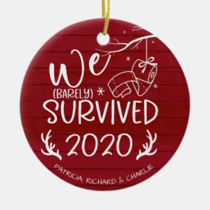 Adorno De Cerámica Sobrevivimos al 2020 Divertido Covid Navidad Rojo