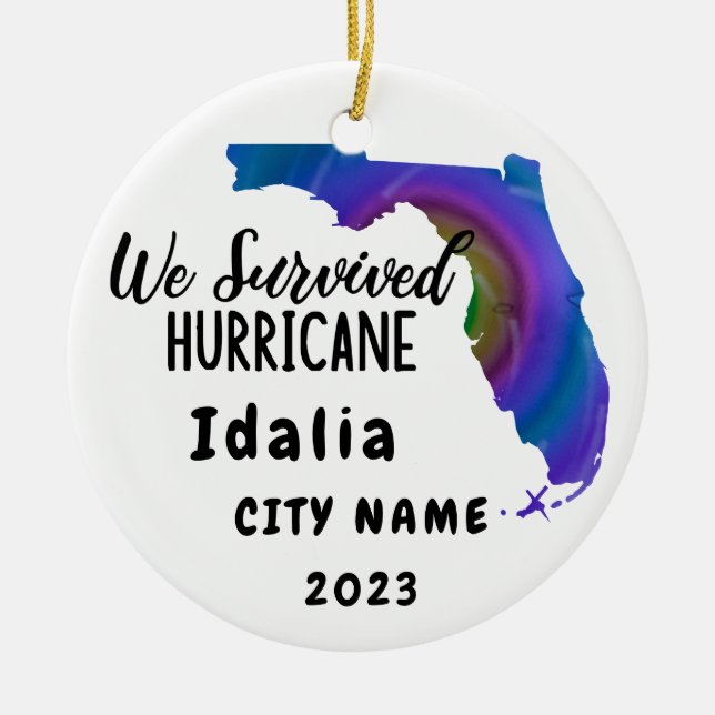 Adorno De Cerámica ¡Sobrevivimos! Huracán Idalia Florida nombre ciuda (Frente)