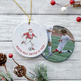 Adorno De Cerámica Soccer Santa Personalized Photo