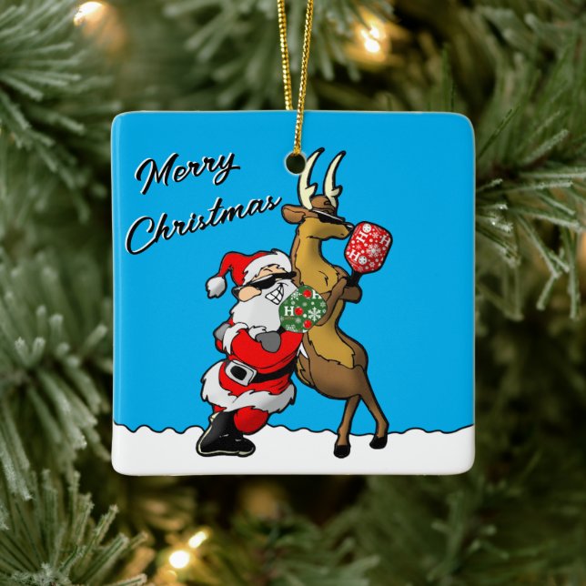 Adorno De Cerámica Socios de pelota de cerco Santa y reno lo leen (Árbol)