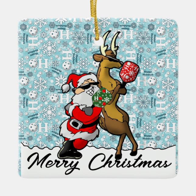 Adorno De Cerámica Socios de pelota de cerco Santa y reno lo leen (Anverso)