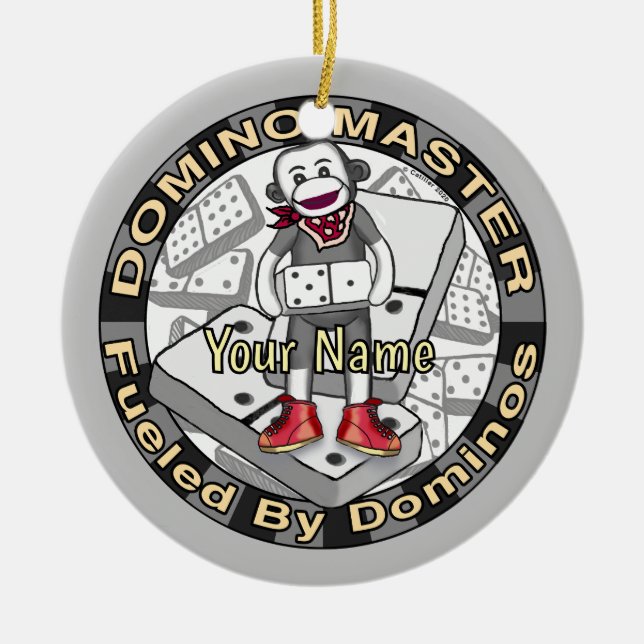 Adorno De Cerámica Sock Monkey Domino Master ornament (Frente)