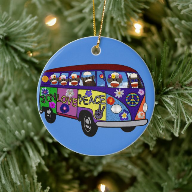 Adorno De Cerámica Sock Monkey Peace Bus  (Árbol)