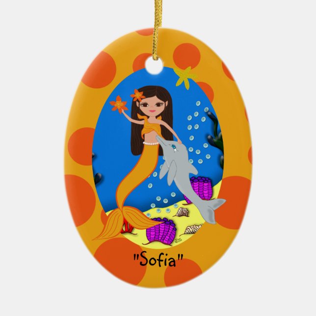 Adorno De Cerámica Sofia Naranja Mermaid Ornament (Frente)