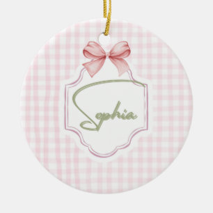 Adorno De Cerámica Sofia Personalizada Niña Bebé Nursery Bow&Gingham