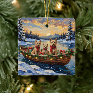 Adorno De Cerámica Soft Coated Wheaten Terrier Navidad Barco Fiesta