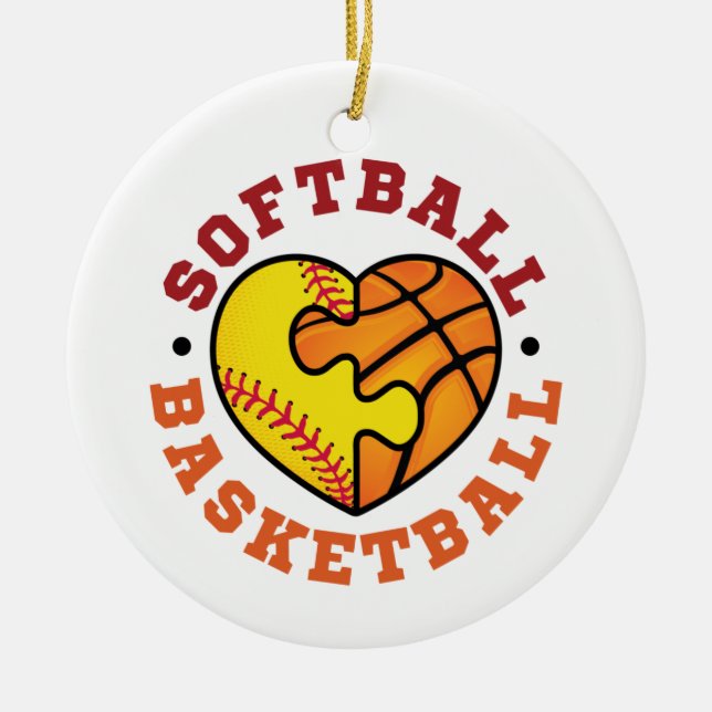 Adorno De Cerámica Softball Basketball Heart (Frente)