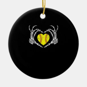 Adorno De Cerámica Softball Heart Skeleton Hand Halloween Costume Fun