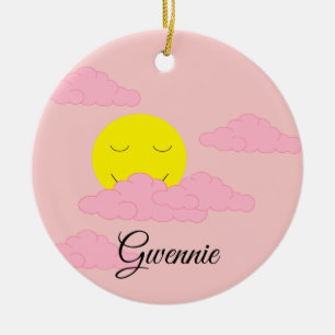 Adorno De Cerámica Sol naciente con nubes esponjosas: neblina, rosa