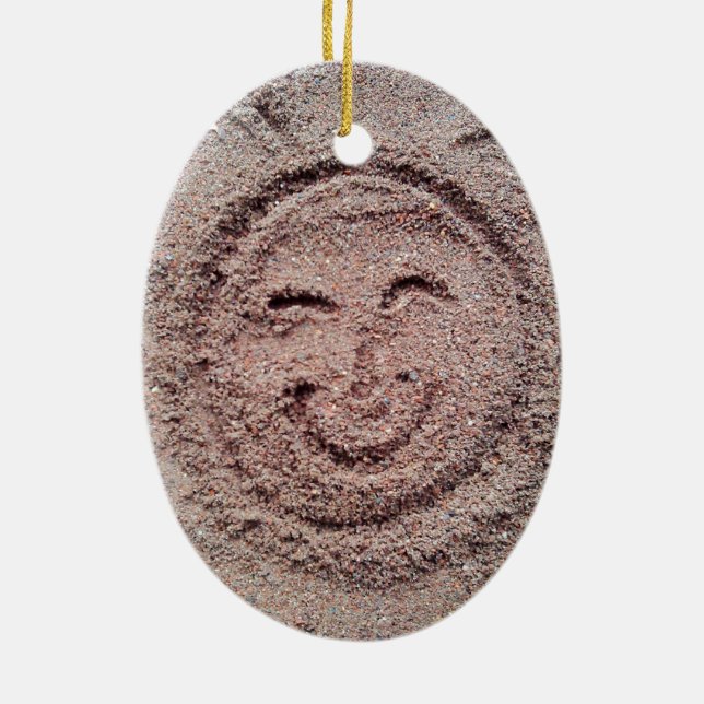 Adorno De Cerámica Sol sonriente, emoticono de arena, Emoji de verano (Atrás)
