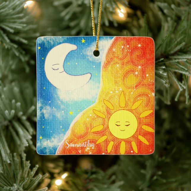 Adorno De Cerámica Sol Tranquilo Y Luna (Árbol)