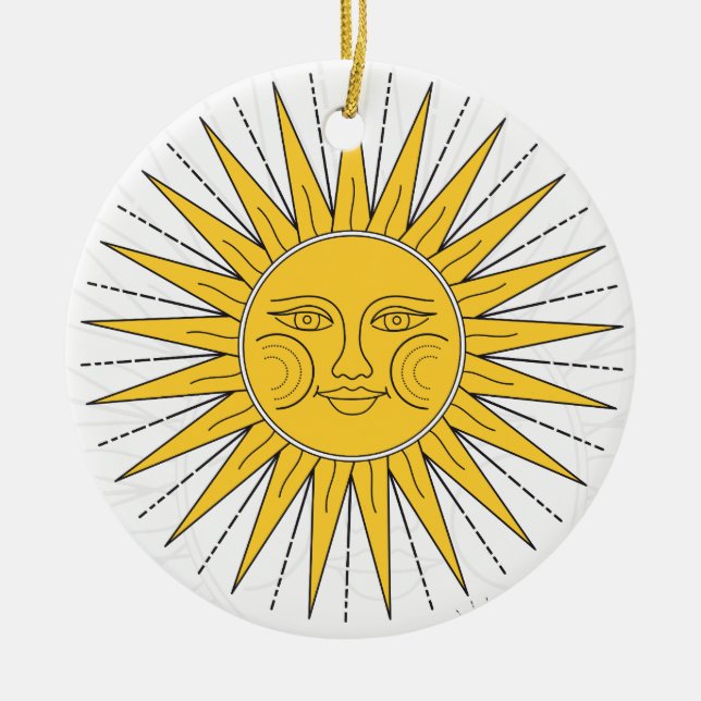 Adorno De Cerámica Sol vintage, luna, nubes y estrellas (Frente)