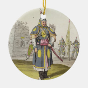 Adorno De Cerámica Soldado chino en el vestido de batalla lleno,