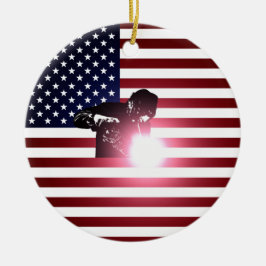 Adorno De Cerámica Soldador y bandera americana