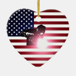 Adorno De Cerámica Soldador y bandera americana