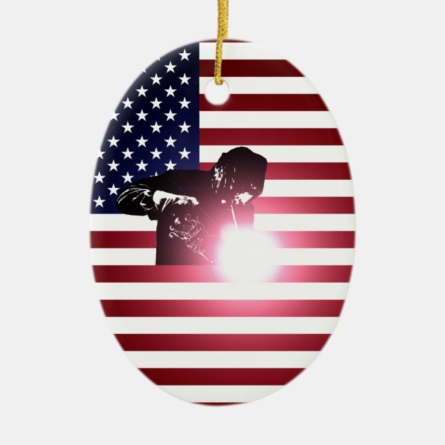 Adorno De Cerámica Soldador y bandera americana (Frente)