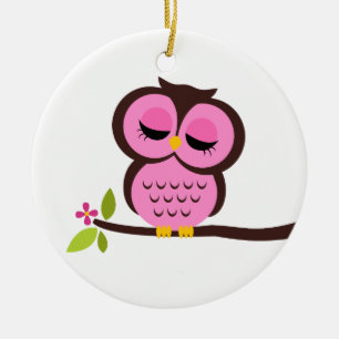 Adorno De Cerámica Solo búho rosado