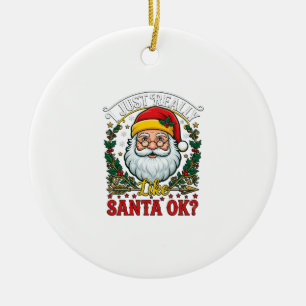 Adorno De Cerámica Solo Me Gusta Santa Ok Navidad Claus Acebo Corona