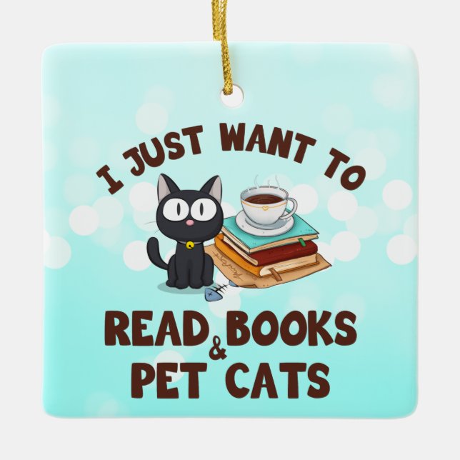 Adorno De Cerámica Solo quiero leer libros y gatos Mascotas (Anverso)
