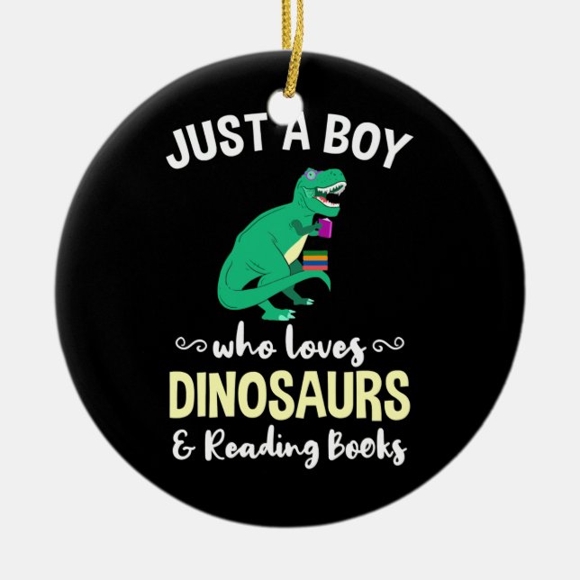 Adorno De Cerámica Solo Un Niño Que Ama Los Dinosaurios Y Lee Libros (Frente)