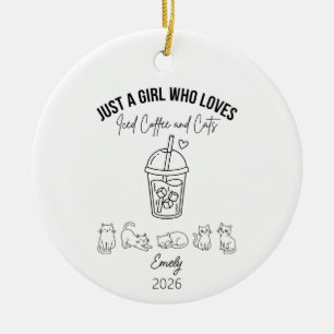 Adorno De Cerámica Solo una chica que ama el café helado y los gatos,