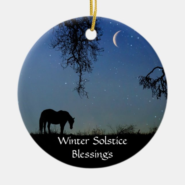 Adorno De Cerámica Solsticio de invierno de caballos y luna (Frente)