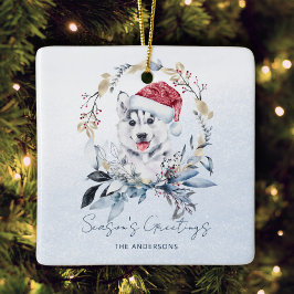 Adorno De Cerámica Sombrero de Santa Cachorro de Husky Siberiano Navi