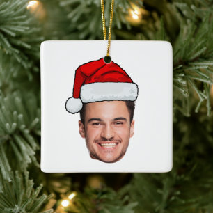Adorno De Cerámica Sombrero de Santa Foto de Cara Personalizada Navid