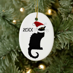 Adorno De Cerámica Sombrero de Santa Le Chat Noir Navidad