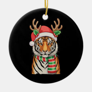 Adorno De Cerámica Sombrero de Santa Reno Tigre Navidad Xmas Fiesta