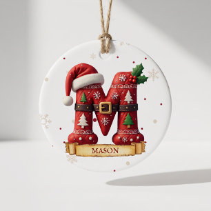 Adorno De Cerámica Sombrero de Santa Rojo Navidad Letra M Nombre