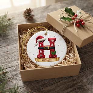 Adorno De Cerámica Sombrero de Santa Rojo Nombre de Letra de Navidad 