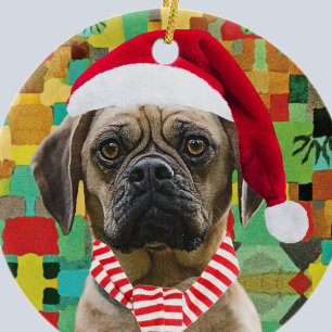 Adorno De Cerámica Sombrero y bufanda con perro Navidad de fotos