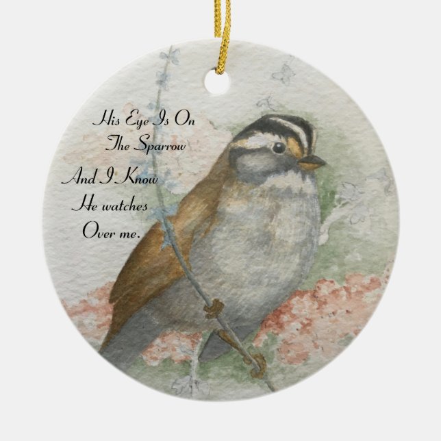 Adorno De Cerámica Song Sparrow Que Vigila Sobre Mi Cita De La Biblia (Frente)