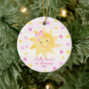Adorno De Cerámica Sonriendo Sunshine con Arco Chicas 1er Navidad